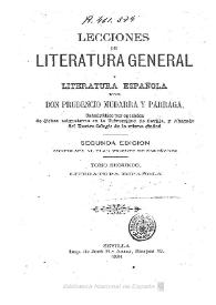Portada:Lecciones de Literatura general y Literatura española. Tomo segundo: Literatura española / por Don Prudencio Mudarra y Párraga