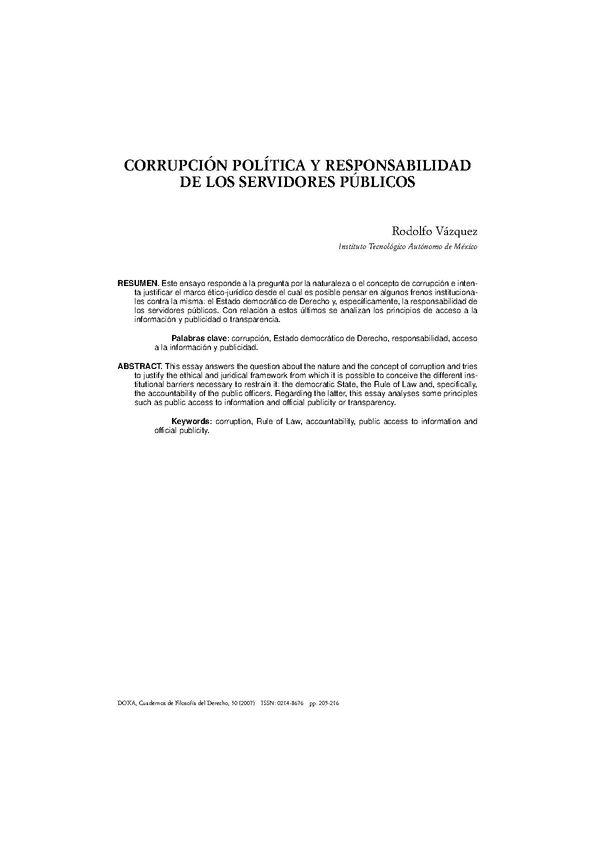 Corrupción Política Y Responsabilidad De Los Servidores Públicos