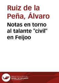 Portada:Notas en torno al talante \"civil\" en Feijoo / Álvaro Ruiz de la Peña