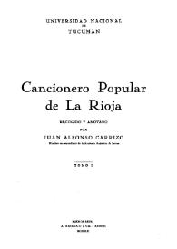 Portada:Cancionero popular de La Rioja. Tomo I / recogido y anotado por Juan Alfonso Carrizo