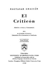 El Criticón. Tomo Primero / Baltasar Gracián; edición crítica y comentada por M. Romera-Navarro | Biblioteca Virtual Miguel de Cervantes