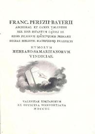 Portada:Franc. Perezii Bayerii ... Numorum Hebraeo-Samaritanorum vindiciae