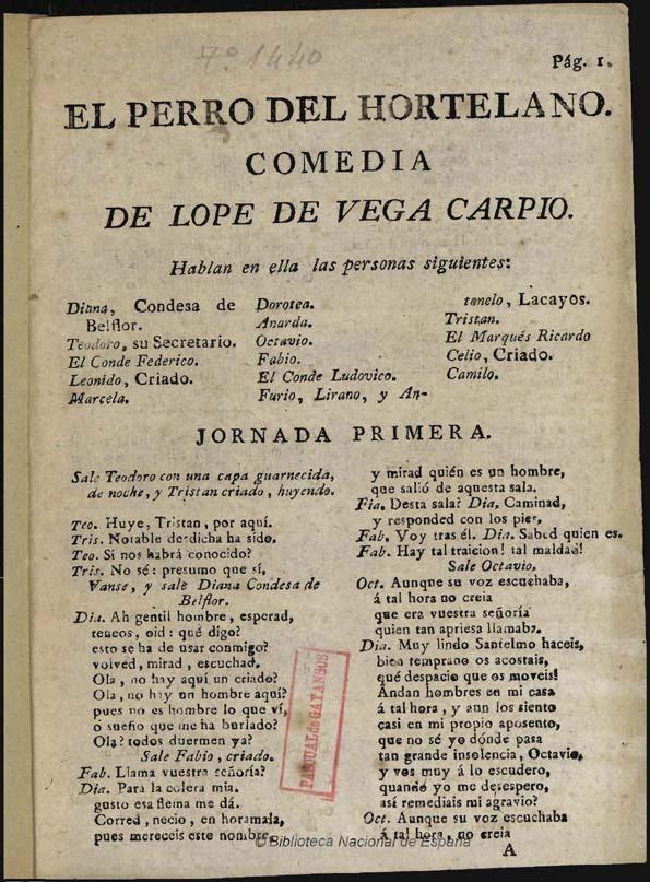 El perro del hortelano / comedia de Lope de Vega Carpio | Biblioteca Virtual Miguel de Cervantes
