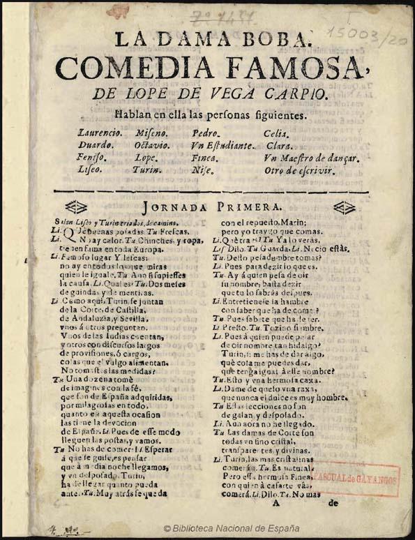 La dama boba / comedia famosa de Lope de Vega Carpio | Biblioteca Virtual Miguel de Cervantes