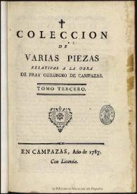 Portada:Colección de varias piezas relativas a la obra de Fray Gerundio de Campazas. Tomo tercero