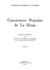 Portada:Cancionero popular de La Rioja. Tomo II / recogido y anotado por Juan Alfonso Carrizo