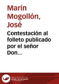 Portada:Contestación al folleto publicado por el señor Don Wladimir Guerrero Ingeniero Agrónomo-Fabricante de azúcar \"La remolacha y la Hacienda\"