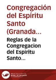 Portada:Reglas de la Congregacion del Espiritu Santo...