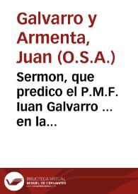 Portada:Sermon, que predico el P.M.F. Iuan Galvarro ... en la fiesta de la Beatificacion del Beatissimo P. Ignacio, Fundador de la Sagrada Religion de la Compañia de Iesus, que hizo el Collegio, y casa de prouacion de Montilla...