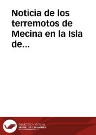 Portada:Noticia de los terremotos de Mecina en la Isla de Sicilia