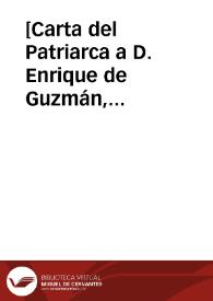 Portada:[Carta del Patriarca a D. Enrique de Guzmán, 20-10-1617].