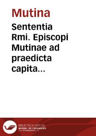 Portada:Sententia Rmi. Episcopi Mutinae ad praedicta capita iiij prima
