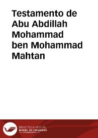 Portada:Testamento de Abu Abdillah Mohammad ben Mohammad Mahtan