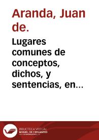 Portada:Lugares comunes de conceptos, dichos, y sentencias, en diuersas materias / compuesto por ... Ioan de Aranda...