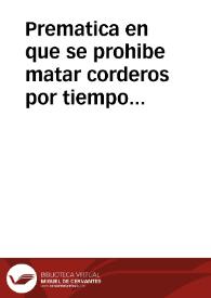 Portada:Prematica en que se prohibe matar corderos por tiempo de dos años.