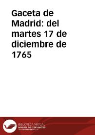 Portada:Gaceta de Madrid : del martes 17 de diciembre de 1765