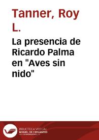 Portada:La presencia de Ricardo Palma en \"Aves sin nido\" / Roy Tanner