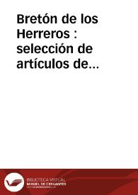 Portada:Bretón de los Herreros : selección de artículos de crítica dramática y reflexión teatral / edición de Pau Miret