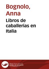 Portada:Libros de caballerías en Italia / Anna Bognolo