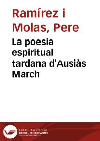 Portada:La poesia espiritual tardana d'Ausiàs March / Pere Ramírez i Molas