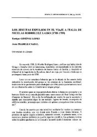 Portada:Los jesuitas expulsos en el viaje a Italia de Nicolás Rodríguez Lasso (1788-1789) / Enrique Giménez López; Jesús Pradells Nadal