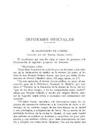 Portada:El manuscrito de Martel, publicado por don Manuel Hilario Ayuso / Adolfo Bonilla y San Martín