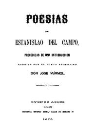 Portada:Poesías de Estanislao del Campo / precedidas de una introducción escrita por el poeta argentino don José Mármol