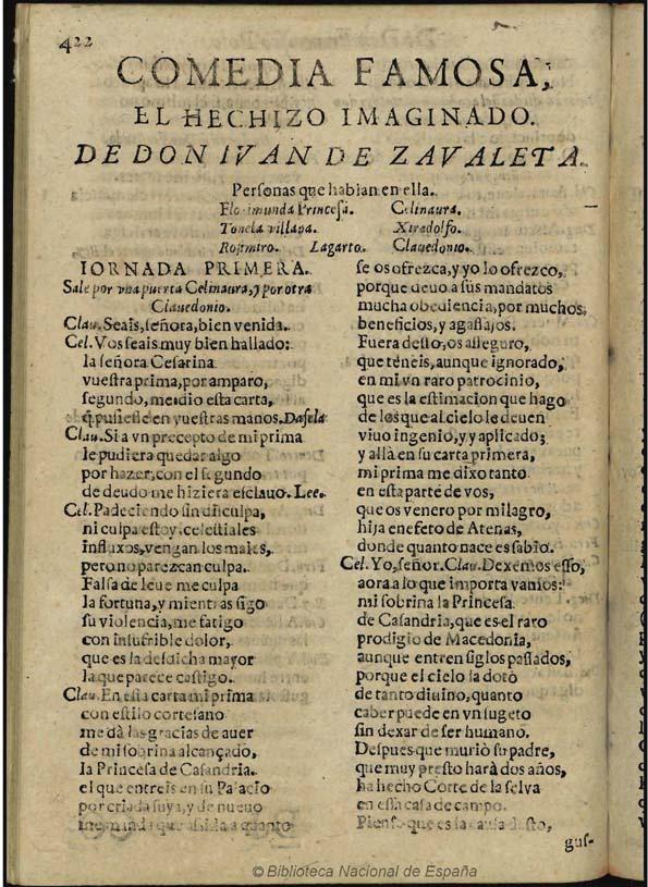 El hechizo imaginado / de don Iuan de Zaualeta | Biblioteca Virtual Miguel de Cervantes
