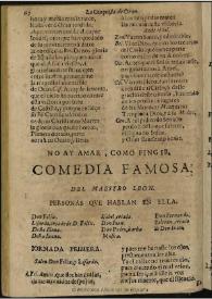 Portada:No ay amar, como fingir / del Maestro Leon