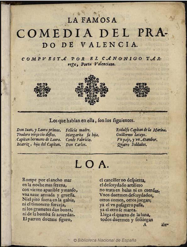 El prado de Valencia / compuesta por el canonigo Tarrega ... | Biblioteca Virtual Miguel de Cervantes
