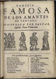 Portada:Los amantes de Cartago / compuesta por Gaspar Aguilar ..