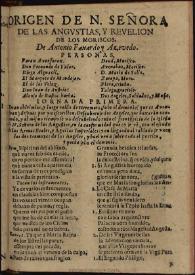 Portada:Origen de N. Señora de las Angustias, y rebelion de los moriscos / de Antonio Faxardo y Azevedo