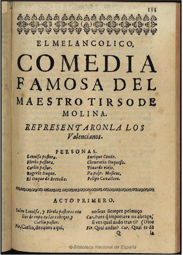 El melancolico / del Maestro Tirso de Molina | Biblioteca Virtual Miguel de Cervantes