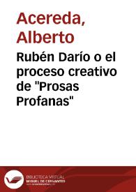 Portada:Rubén Darío o el proceso creativo de \"Prosas Profanas\"