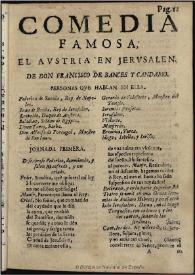 Portada:El Austria en Jerusalen / de Don Francisco de Bances y Candamo