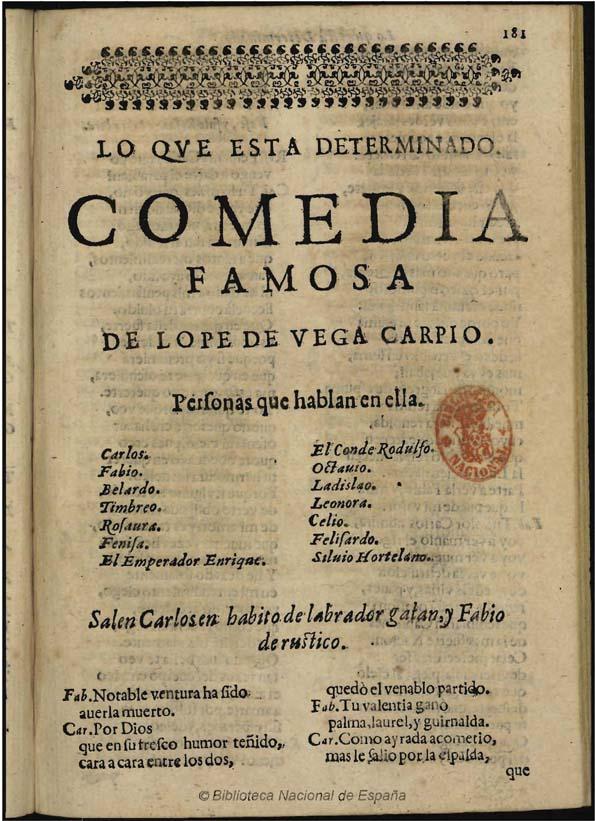 Lo que esta determinado / de Lope de Vega Carpio | Biblioteca Virtual Miguel de Cervantes