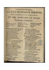 Portada:El mas impropio verdugo, por la mas iusta venganza / de don Francisco de Roxas