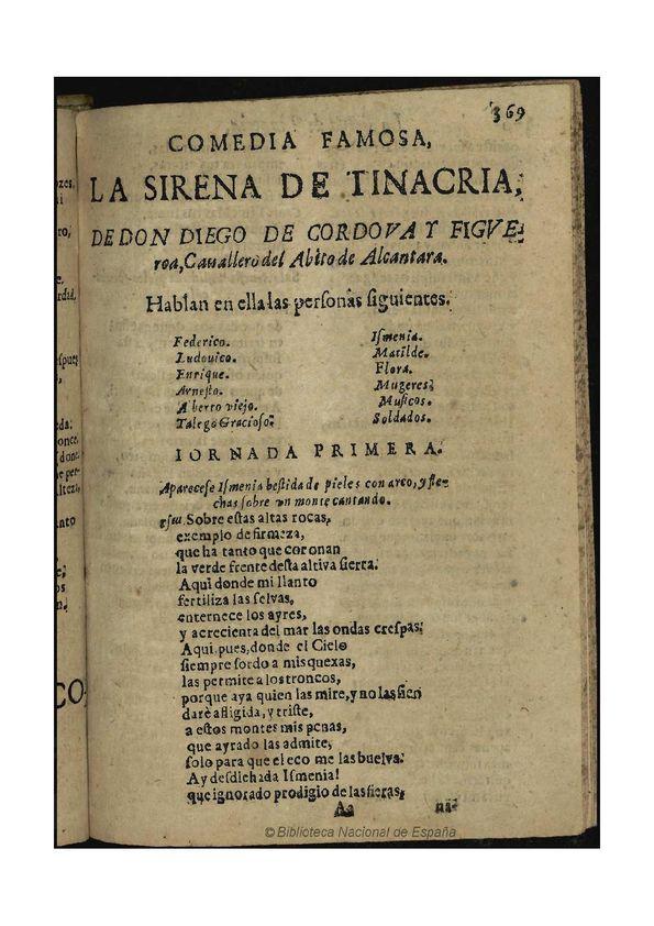 La sirena de Tinacria / de Don Diego de Cordova y Figueroa | Biblioteca Virtual Miguel de Cervantes