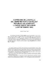 Portada:Cartes des de la batalla de l'Ebre per part d'un soldat republicà de Constantí: Llorenç Gibert Recasens (juny-setembre 1938) / Josep M. Grau i Pujol