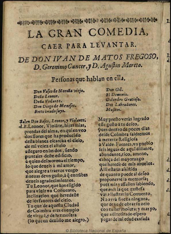 Caer para levantar / de Don Iuan de Matos Fregoso [sic], D. Geronimo Cancer y D. Agustin Moreto | Biblioteca Virtual Miguel de Cervantes