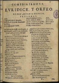 Portada:Euridice y Orfeo [1662] / de don Antonio de Solis
