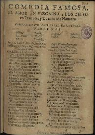 Portada:El amor en vizcaino, los zelos en frances, y Torneos de Nauarra / compuesta por Luis Velez de Guevara