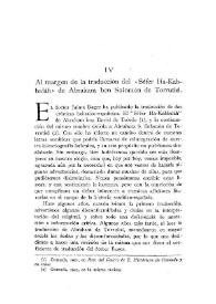 Al margen de la traducción del "Séfer Ha-Kab-baláh" de Abraham ben Salomón de Torrutiel / J. Millás Vallicrosa | Biblioteca Virtual Miguel de Cervantes