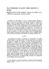 Portada:Las relaciones de poder entre narrador y lector. Cervantes, Almeida Garret y Machado de Assis