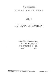 Portada:La cuna de América / E.M. de Hostos