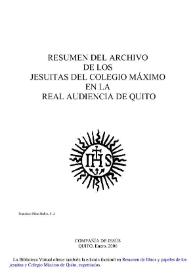 Resumen del Archivo de los Jesuitas del Colegio Máximo en la Real Audiencia de Quito / Francisco Piñas | Biblioteca Virtual Miguel de Cervantes