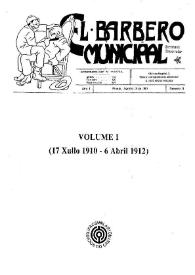 Portada:El barbero municipal : Semanario Conservador. Volumen I (17 xullo 1910 - 6 abril 1912) / [Enrique Dieste]