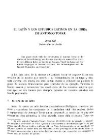 Portada:El latín y los estudios latinos en la obra de Antonio Tovar / Juan Gil