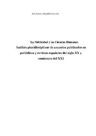 Portada:La Publicidad y las Ciencias Humanas. Análisis pluridisciplinar de anuncios publicados en periódicos y revistas españoles del siglo XX y comienzos del XXI / José Antonio Hernández Guerrero