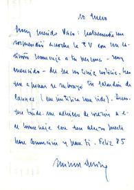 Portada:Carta de Miguel Delibes a Francisco Rabal. 10 de enero de 1985